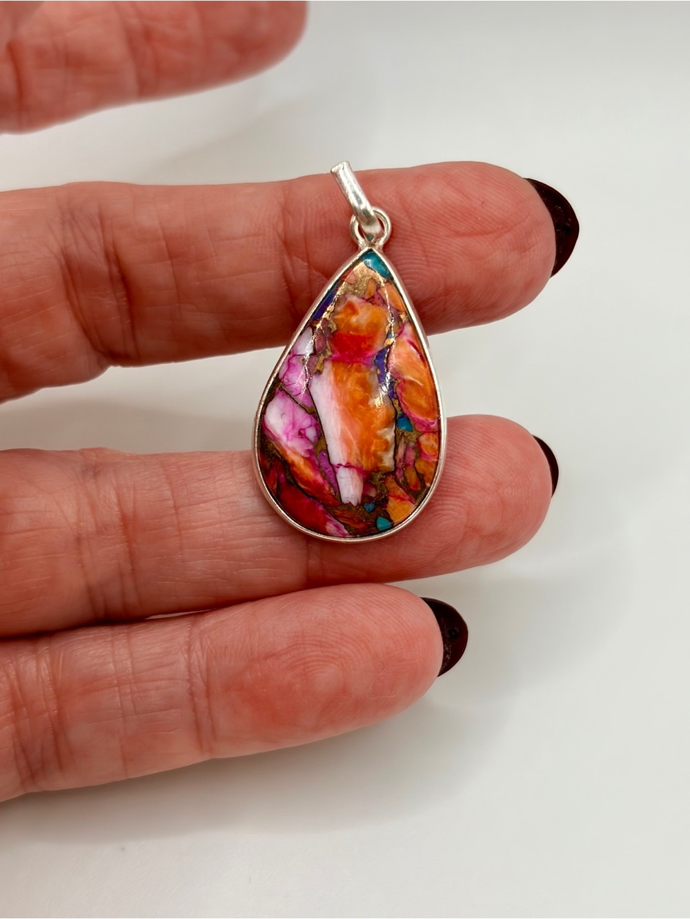 925 Sterling Silver Pink Dahlia Turquoise Pendant